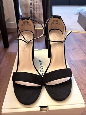J. Adams Black Suede Ankle-Strap Block Heel Sandals
